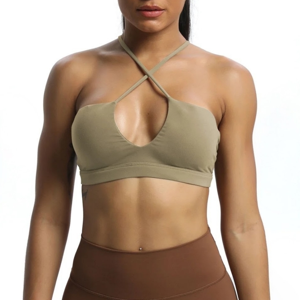 AOXJOX Crisscross Jamie Adjustable Bra Removable Cups Taupe NIP Size Large